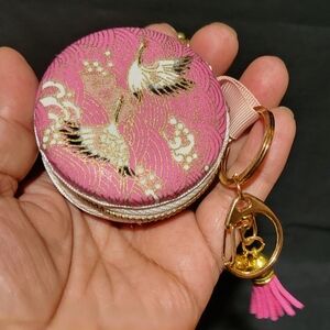 Bag Hanger Coin/Earbuds Purse  brocade - crane - Handmade In Singapore